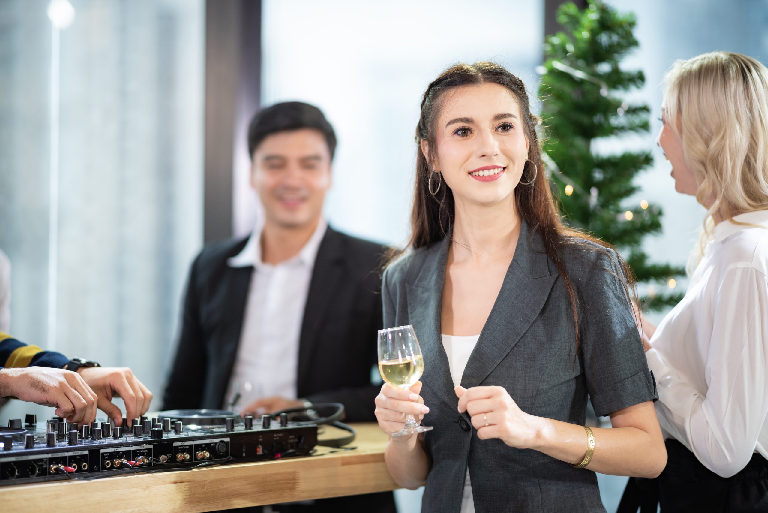 Business partners toast champagne company event celebration success